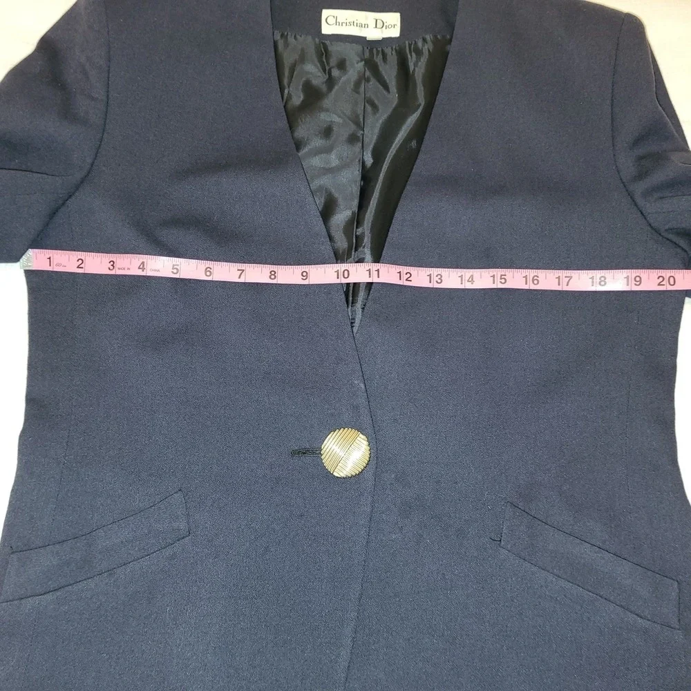 Christian Dior Vintage 80s Navy Blue Single Button Power Suit Blazer 10 (6)